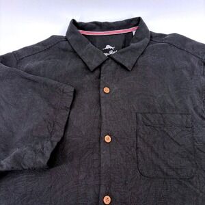 Tommy Bahama Mens Large Black 100% Silk Jacquard Tropical Short Sleeve Shirt